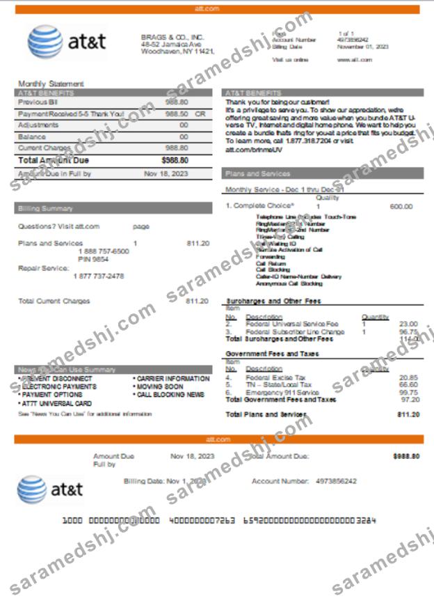 Texas AT&T telecommunications business utility, bill,  SCR